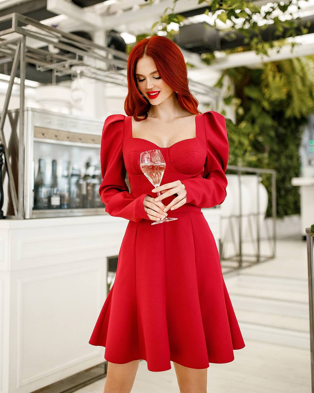 Sweetheart Puff-Sleeve Mini Dress