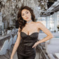 Eco Leather Suit Flared Trousers High Waist and Strapless Crop Top