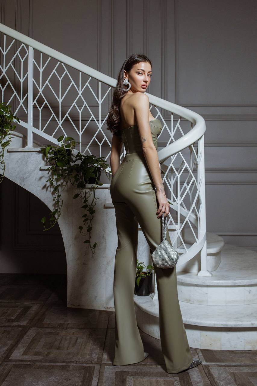 Eco Leather Flared Trousers High Waist
