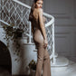 Eco Leather Suit Flared Trousers High Waist and Strapless Crop Top