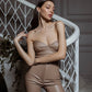 Eco Leather Suit Flared Trousers High Waist and Strapless Crop Top