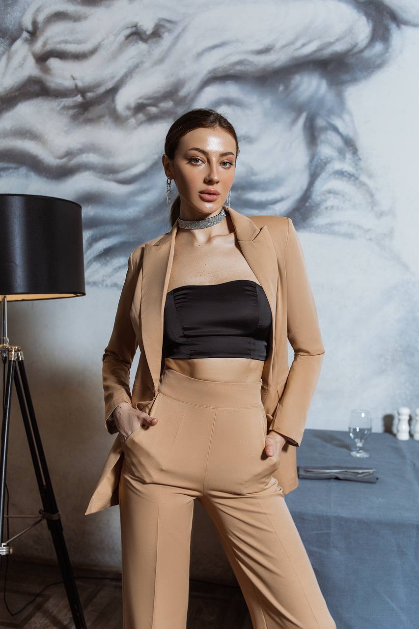 2-Piece Suite Belted Double Breasted