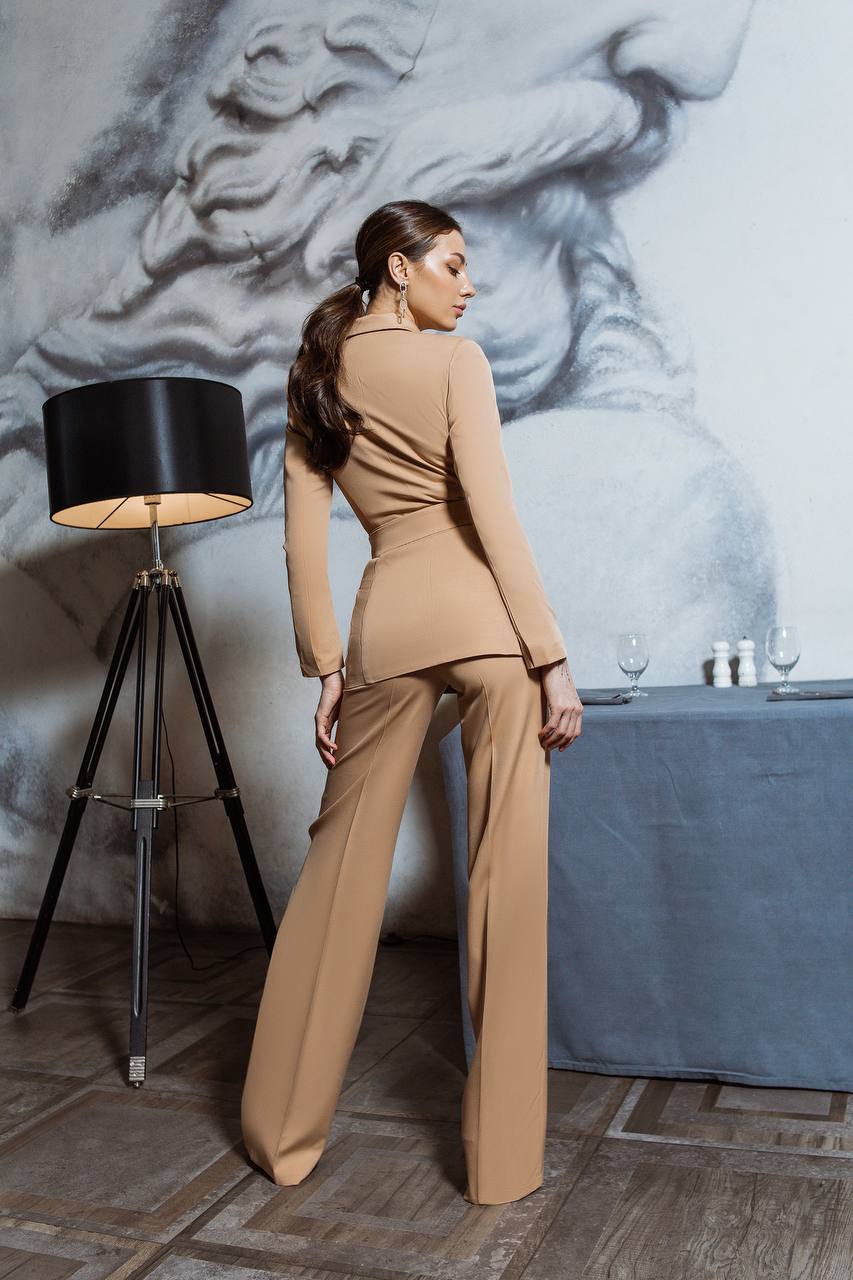 2-Piece Suite Belted Double Breasted