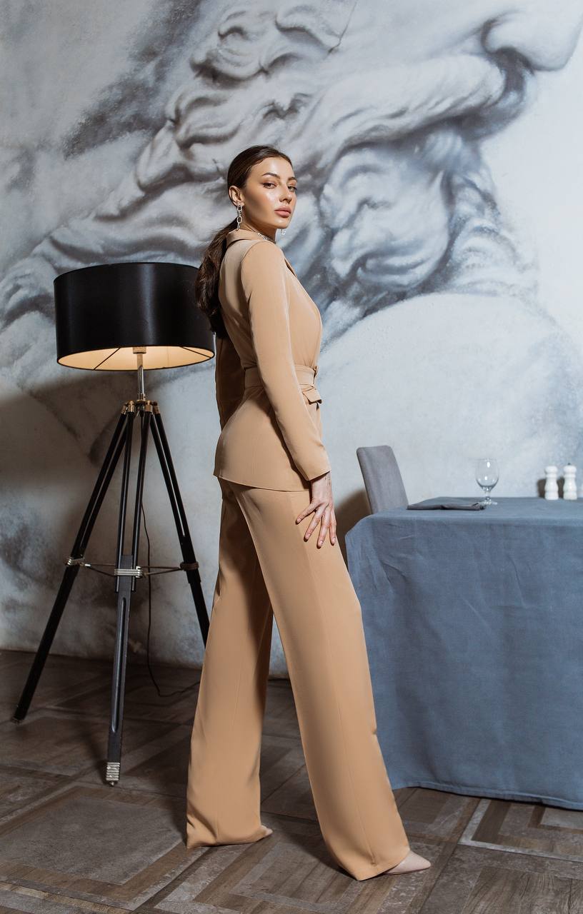 2-Piece Suite Belted Double Breasted
