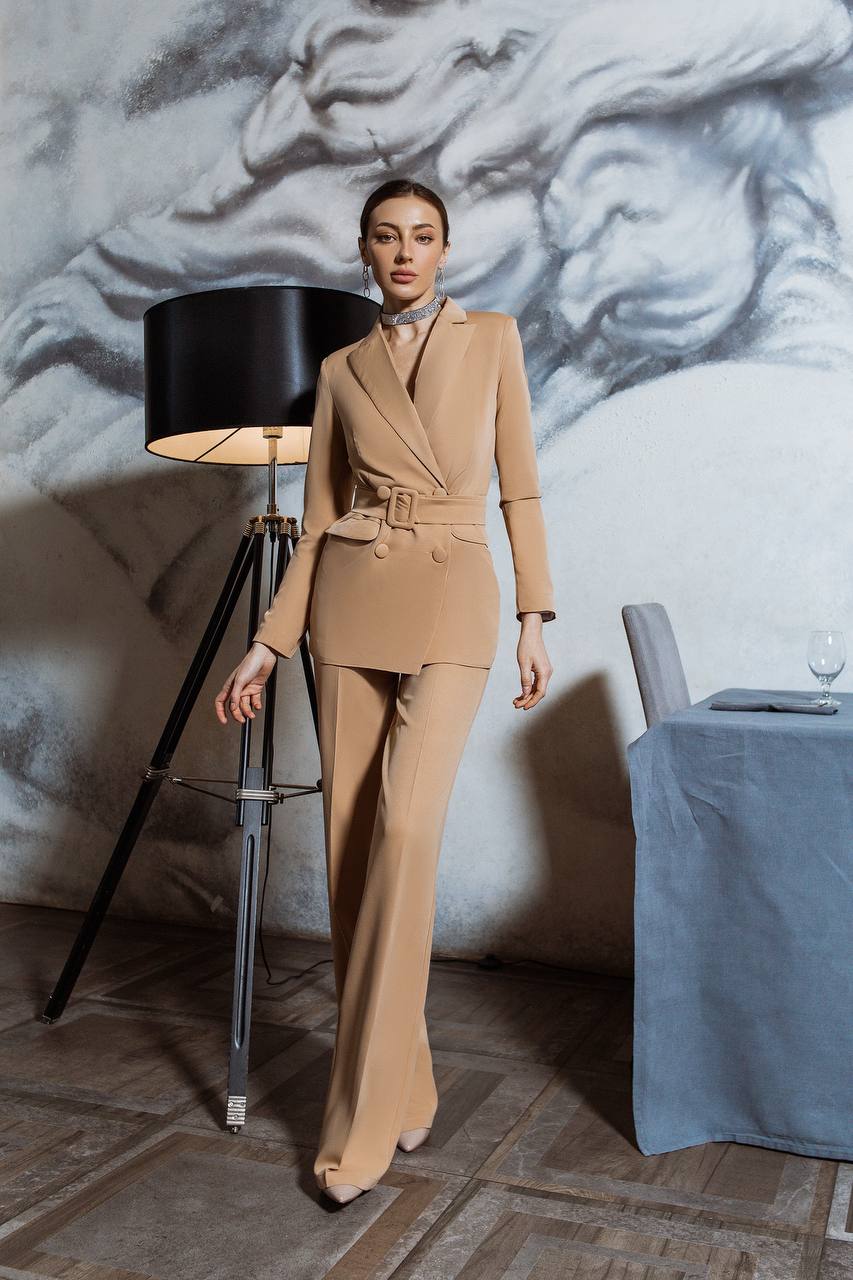 2-Piece Suite Belted Double Breasted