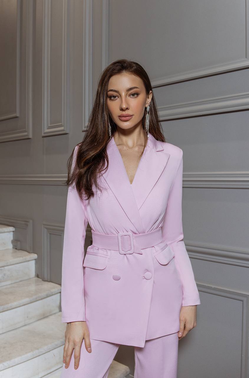 2-Piece Suite Belted Double Breasted