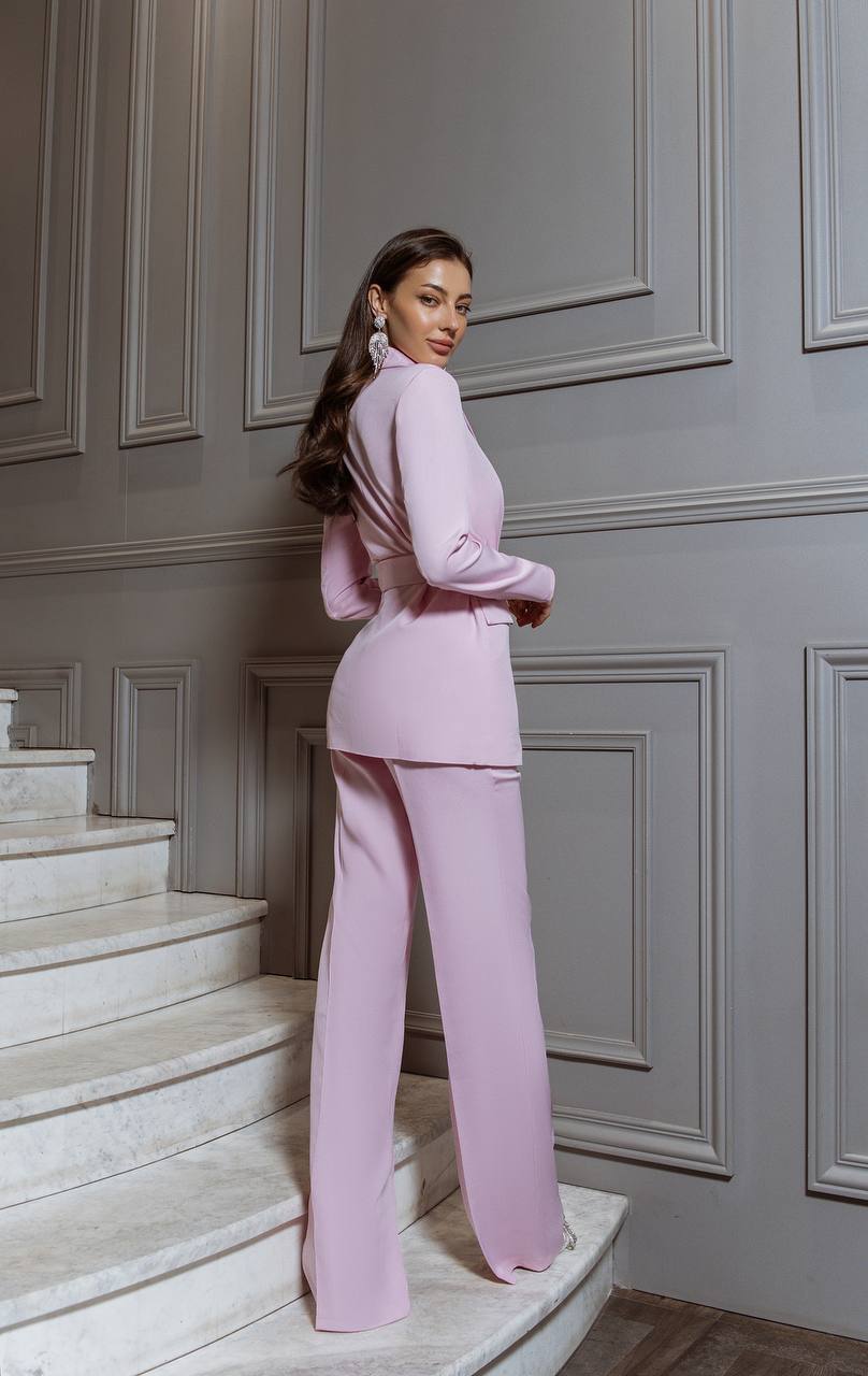 2-Piece Suite Belted Double Breasted