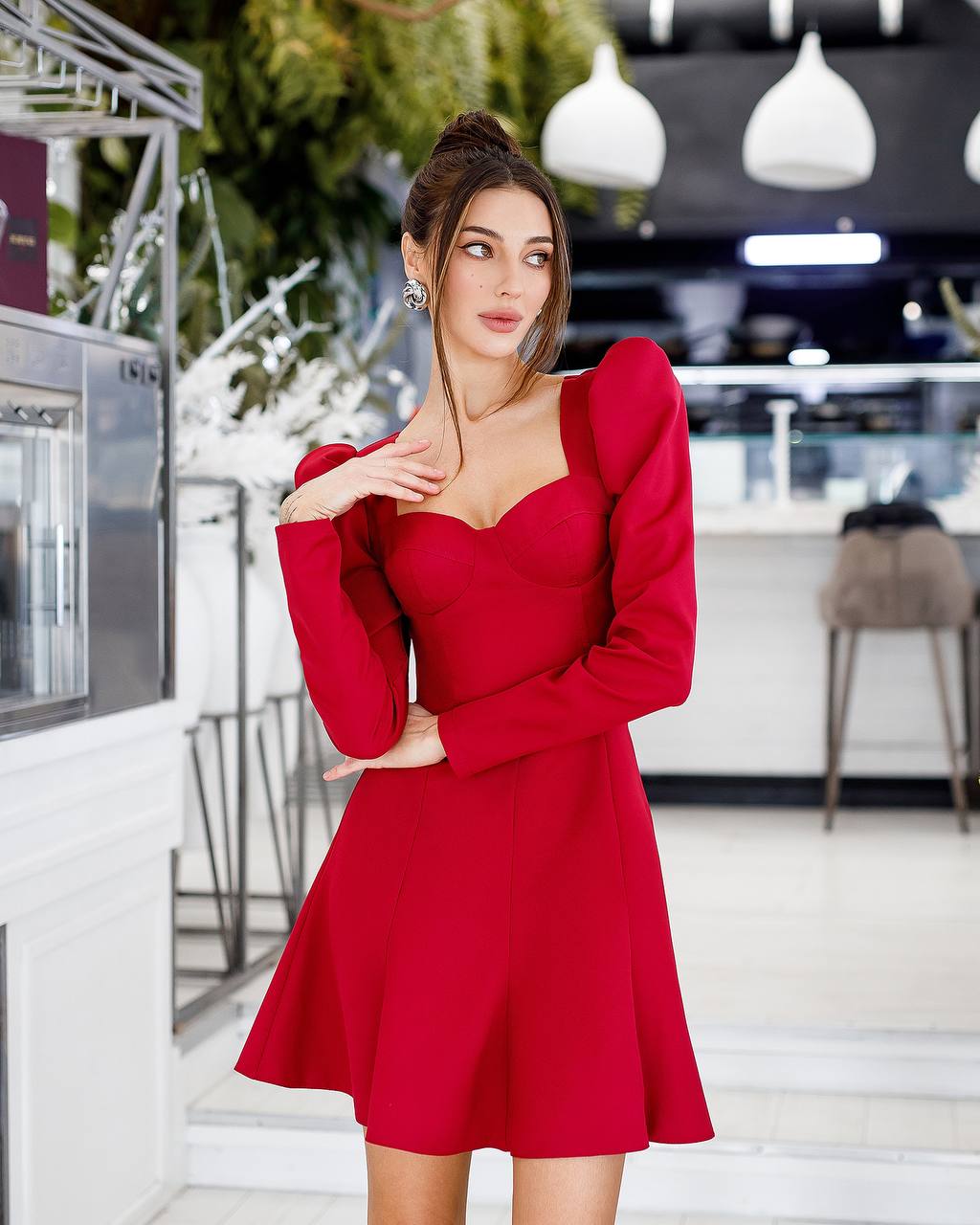 Sweetheart Puff-Sleeve Mini Dress