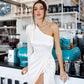 One-Shoulder Satin Midi Dress