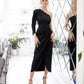 One-Shoulder Satin Midi Dress