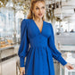 V-neck Buttoned Puff-Sleeve Midi Dress