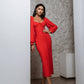 Sweetheart Puff-Sleeve Midi Dress