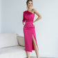 One-Shoulder Satin Midi
