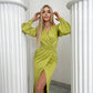 Wrap Long Sleeve Midi Dress