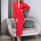 Long Sleeve V-neck Midi Dress