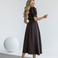 Buttoned Puff-Sleeve Midi Dress