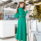 V-neck Buttoned Puff-Sleeve Midi Dress