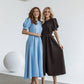 Buttoned Puff-Sleeve Midi Dress