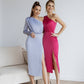 One-Shoulder Satin Midi