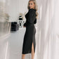 Long Sleeve V-neck Midi Dress