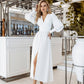 V-neck Buttoned Puff-Sleeve Midi Dress