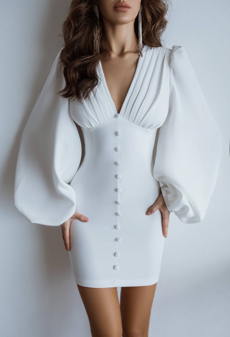 Backless ﻿﻿Puff Sleeve Mini Dress