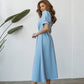 Buttoned Puff-Sleeve Midi Dress