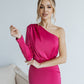 One-Shoulder Satin Midi